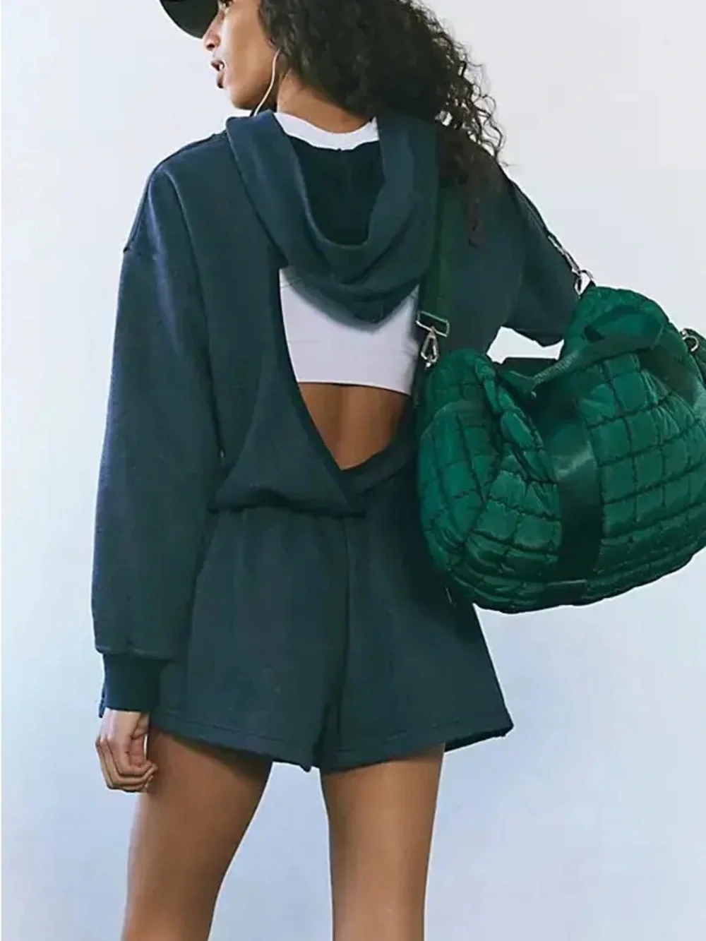 Free People FP Movement Such a Flirt Navy Open-Back Hoodie Romper NEW